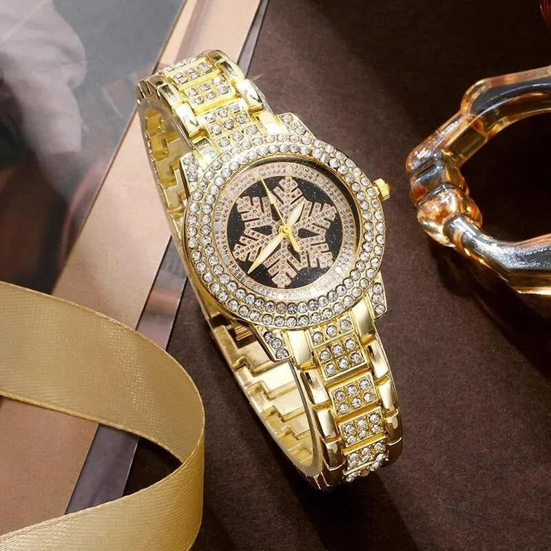 βπ Snowflake Luxury Rhinestone Watch β¨ 5-Piece Elegant Jewelry Set πβ