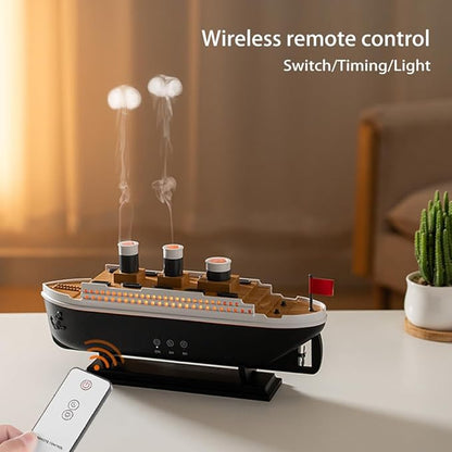🚢💨 Titanic Ship Humidifier with LED Lights & Remote Control 🌈 | Cool Mist Aroma Diffuser for Home, Office & Bedroom