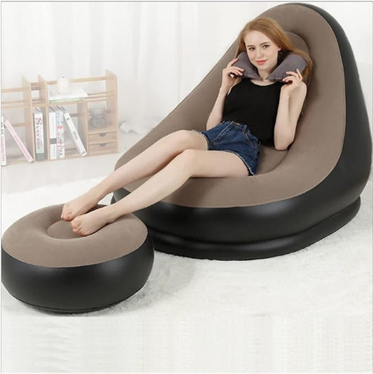 🛋️✨ Inflatable Single Sofa Chair with Footrest 💨 | Ultra-Comfortable, Portable & Stylish Lounge Seat for Home, Camping & Relaxing!
