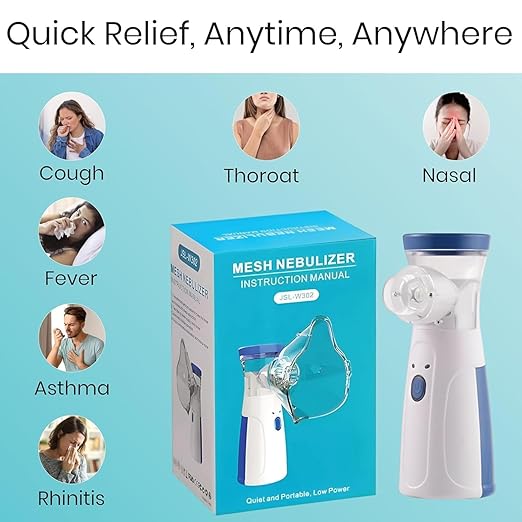 Portable Nebulizer | Silent & Safe for Kids, adults and elderly patients | USB Rechargeable | Compact & Travel Friendly | Relief From Flu, Cough & Asthma