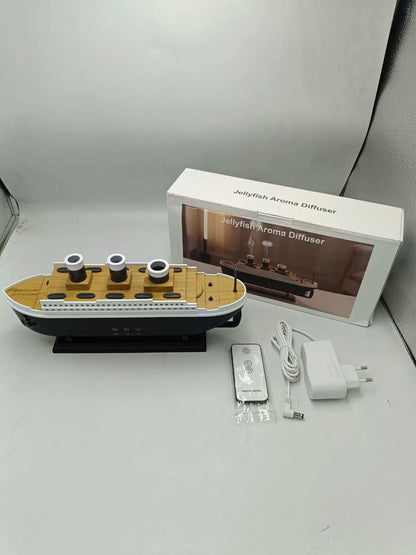 🚢💨 Titanic Ship Humidifier with LED Lights & Remote Control 🌈 | Cool Mist Aroma Diffuser for Home, Office & Bedroom