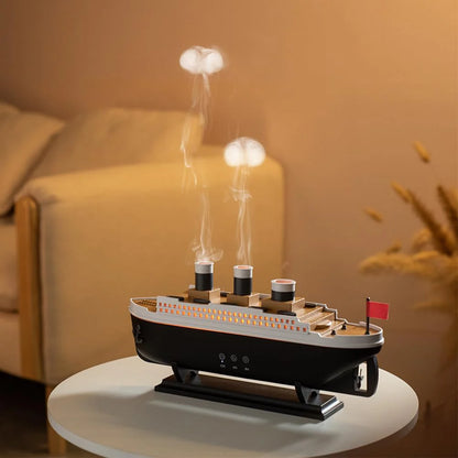 🚢💨 Titanic Ship Humidifier with LED Lights & Remote Control 🌈 | Cool Mist Aroma Diffuser for Home, Office & Bedroom