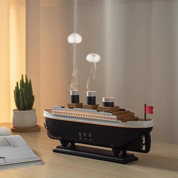 🚢💨 Titanic Ship Humidifier with LED Lights & Remote Control 🌈 | Cool Mist Aroma Diffuser for Home, Office & Bedroom